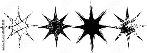 black starburst shapes with rough and solid styles abstract spiked design elements in various sizes