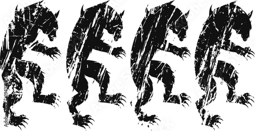 abstract grunge black bear silhouette set rough textured animal shapes in different poses wild nature symbol design