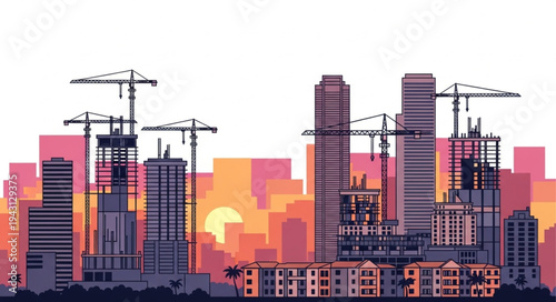 city skyline at sunset