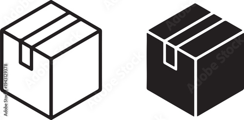 Isometric box icon set for packaging and logistics,Cardboard Shipping Box Icon Set.Vector illustration of closed and open cubes in solid black style.