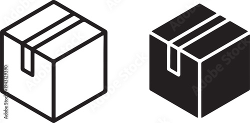 Isometric box icon set for packaging and logistics,Cardboard Shipping Box Icon Set.Vector illustration of closed and open cubes in solid black style.