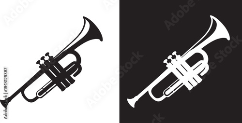 Trumpet Silhouette Icon, Musical Instrument Black Vector Illustration Isolated, Trumpet line act vector 