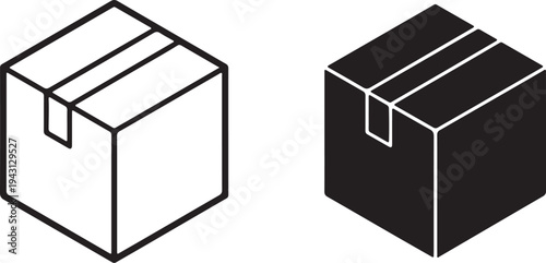 Isometric box icon set for packaging and logistics,Cardboard Shipping Box Icon Set.Vector illustration of closed and open cubes in solid black style.