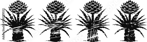 hand drawn pineapple illustrations in black silhouette isolated on white background