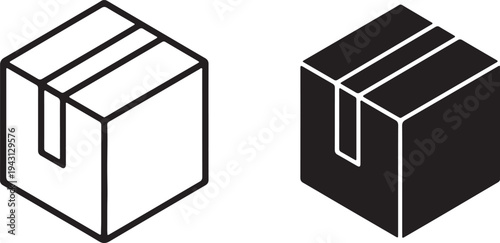 Isometric box icon set for packaging and logistics,Cardboard Shipping Box Icon Set.Vector illustration of closed and open cubes in solid black style.