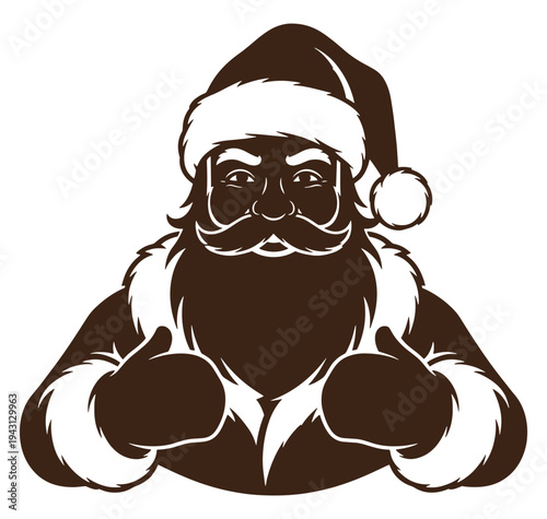 Santa Claus in a festive holiday outfit with a cheerful thumbs up gesture