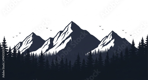 Mountain Peaks and Forest Silhouette.