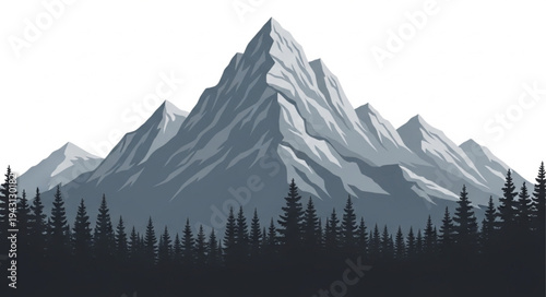 Mountain Peaks with Silhouetted Trees.