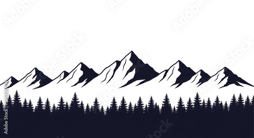 Mountain Range Silhouette Forest Landscape.