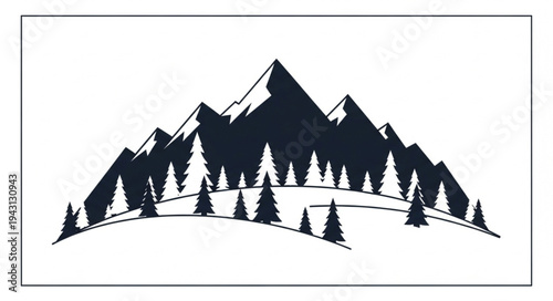 Mountain Landscape with Trees Silhouette.