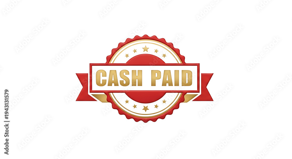 Obraz premium A red and gold cash paid stamp isolated on transparent background