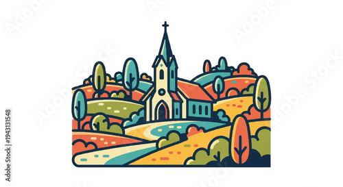 Colorful buildings and street perspective illustration