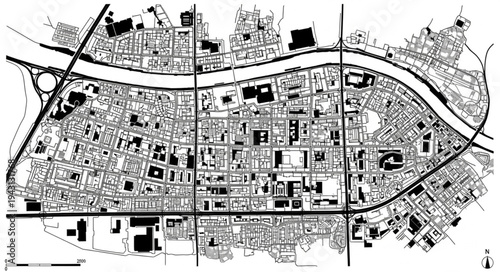Detailed City Plan Depicting Urban Layout and Infrastructure.