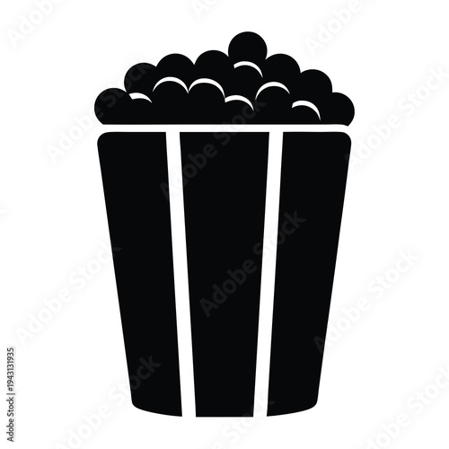 Monochrome illustration depicting a bucket overflowing with fluffy popcorn delight