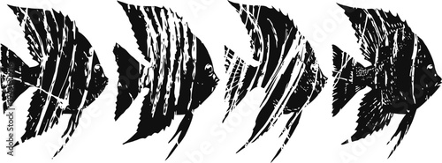 silhouettes of angelfish swimming in a row with artistic textured design