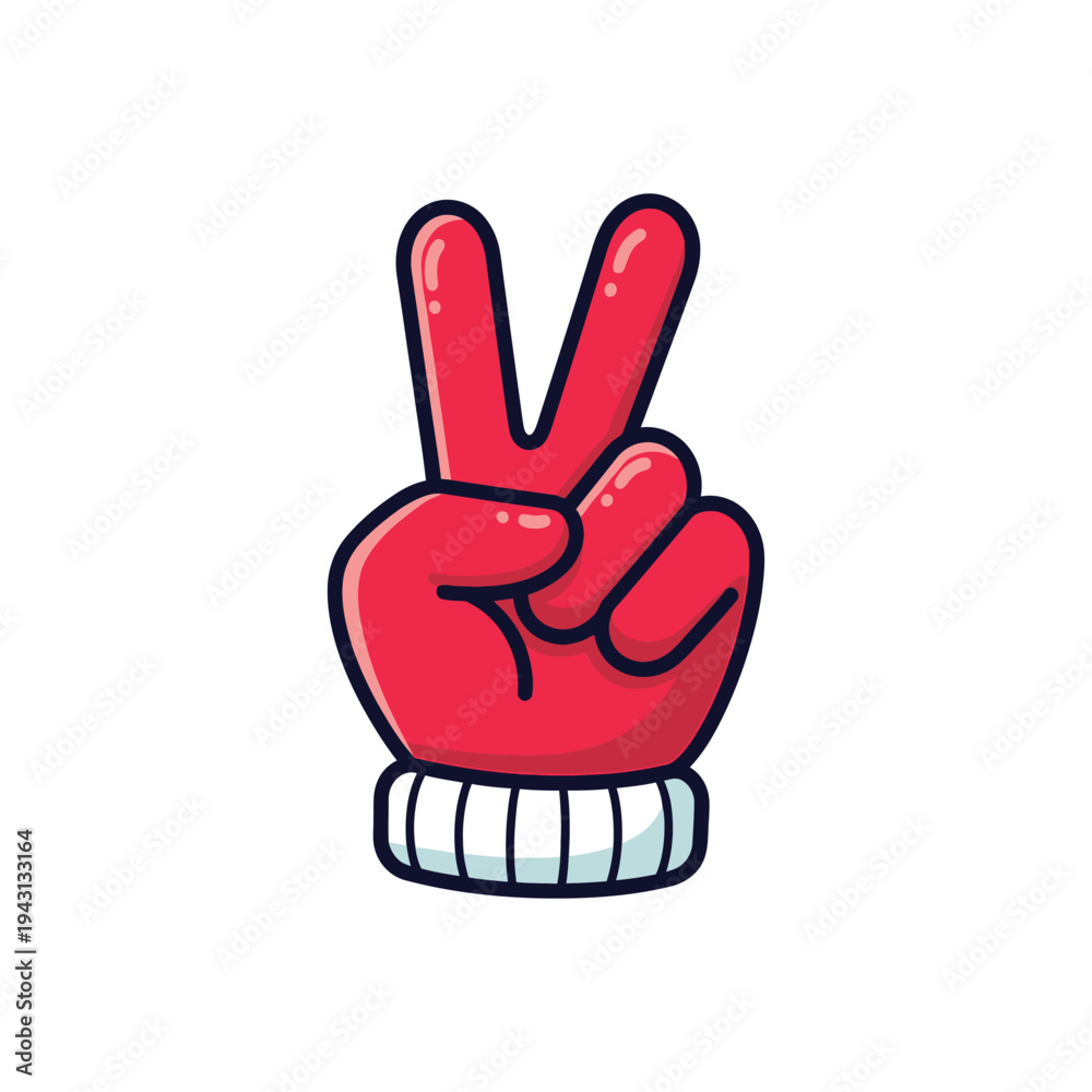 Fototapeta premium Red Cartoon Hand Peace Sign Illustration.
