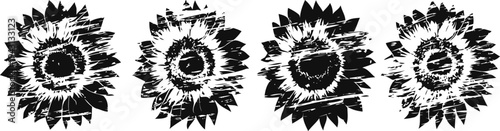black sunflowers vector set hand drawn floral elements with silhouette petals and detailed centers decorative botanical illustrations