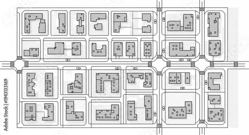 Urban Planning Layout - Detailed Architectural Blueprint of a City Block.