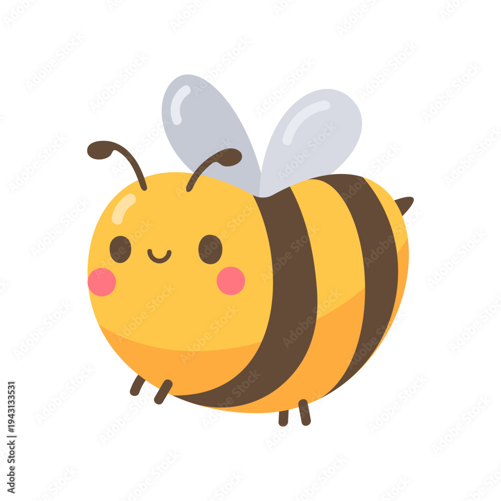 Obraz premium Cute and Cheerful Bee Cartoon Character with Wings and Rosy Cheeks Illustration