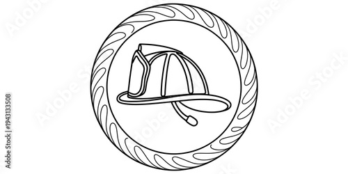 Firefighter Helmet Badge Continuous One Line Vector Illustration Emblem