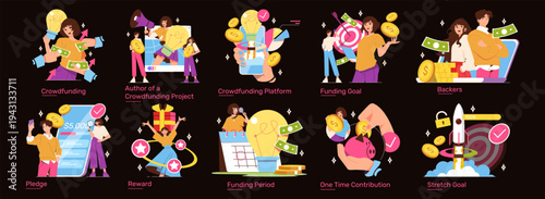 Crowdfunding Concept with Engaging Characters Vector Illustration