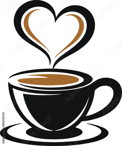 Coffee cup with heart steam logo vector
