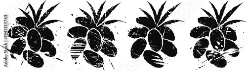 vintage black and white pineapple silhouettes set with textured shading and rough outlines