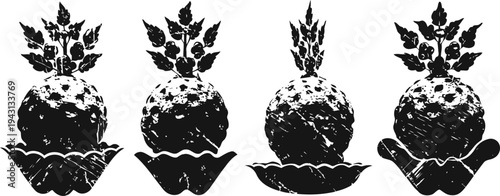 Vintage christmas pudding silhouettes with holly and festive decoration pattern