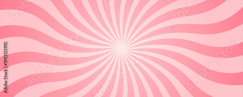 Candy color sunburst background. Abstract pink cream sunbeams design wallpaper. Colorful spinning lines for template, banner, poster, flyer. Sweet rotating cartoon swirl or whirlpool. Vector backdrop