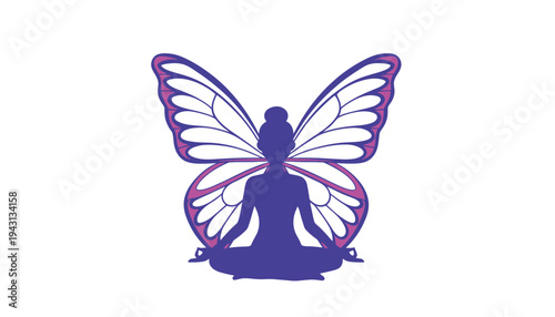 A butterfly woman meditating in a peaceful yoga pose silhouette illustration