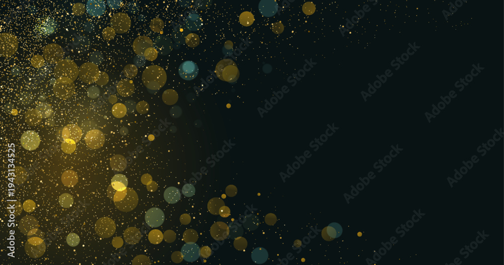 Obraz premium Shiny Festive Background. Abstract Gold Glitter Background. Bokeh and Confetti Design Element for Merry Christmas and Happy New Year Banner, Poster, Card, Website Congratulations. Holiday Party BG.