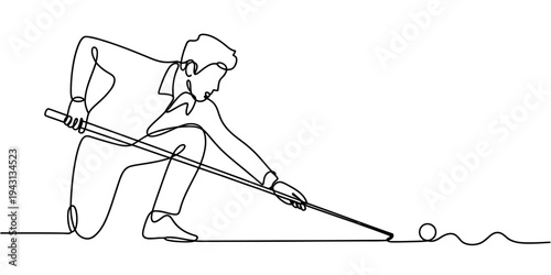 Billiards Player Aiming Shot Continuous One Line Vector Illustration