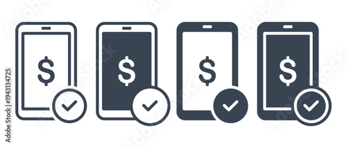 Mobile Phone with Dollar Money and Checklist Icon. Digital Payment Confirmation Symbol. Vector Illustration