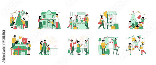Festive Family Activities and Holiday Preparations Vector