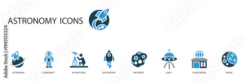 astronomy icons set outline and Flat Style,transparent background