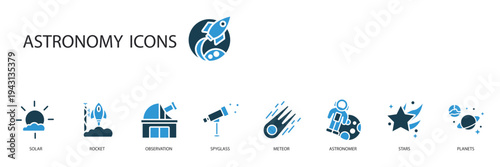 astronomy icons set outline and Flat Style,transparent background