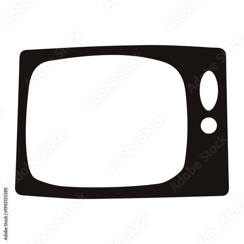Retro Television Set Icon in Black Silhouette with Button Controls on White