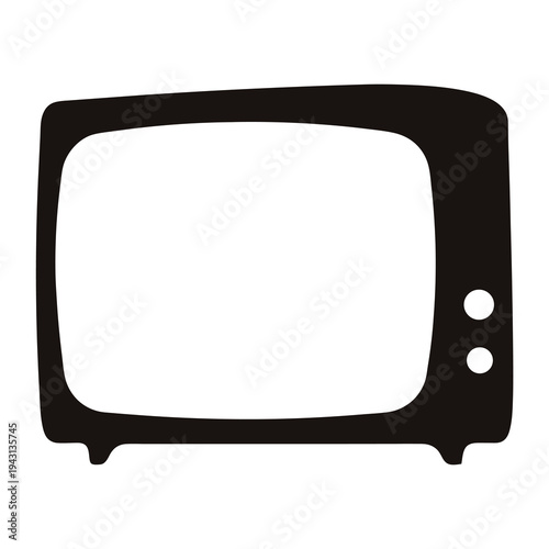 Vintage Television Set Silhouette Icon with White Screen on a White Background