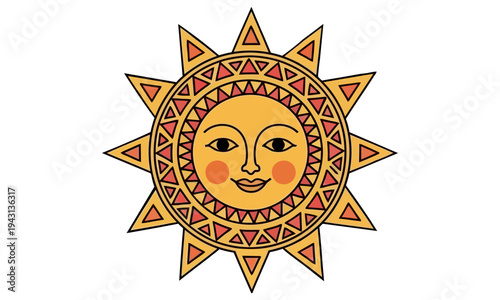 Sinhala and Tamil New Year Suriya Mangalle (Sun Festival) Icon with Face and Rays in Traditional Pattern
