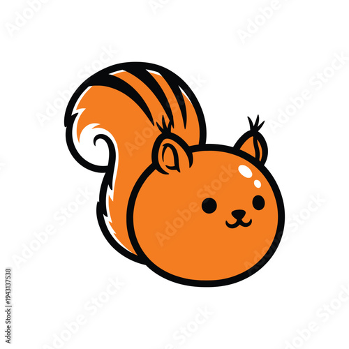 Cartoon orange squirrel mascot illustration with striped tail.