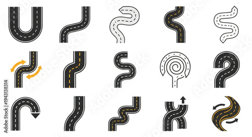 Collection of Winding Roads and Paths for Design Elements.