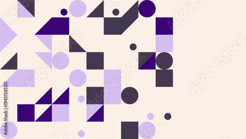 Abstract geometric pattern with circles and squares in purple and beige tones
