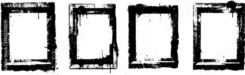 grunge black rectangular frame brushes, distressed texture borders set for design and art projects