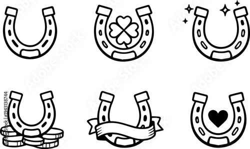 Horseshoe luck symbol fortune line icons