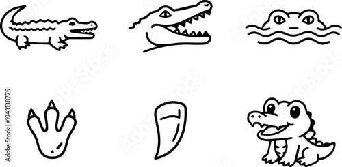 Crocodile reptile wildlife animal line icons