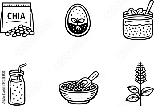 Chia seeds superfood healthy nutrition icons