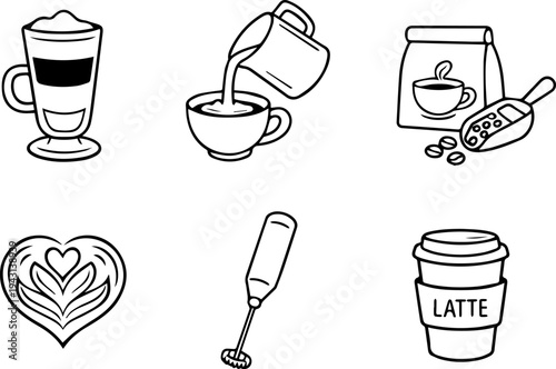 Set of linear latte icons. Vector