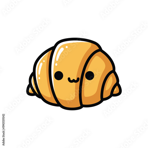 Cute Cartoon Croissant Character With Smile.