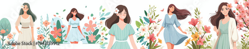 half body vector of a woman standing happily in the park during spring