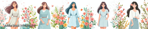 half body vector of a woman standing happily in the park during spring